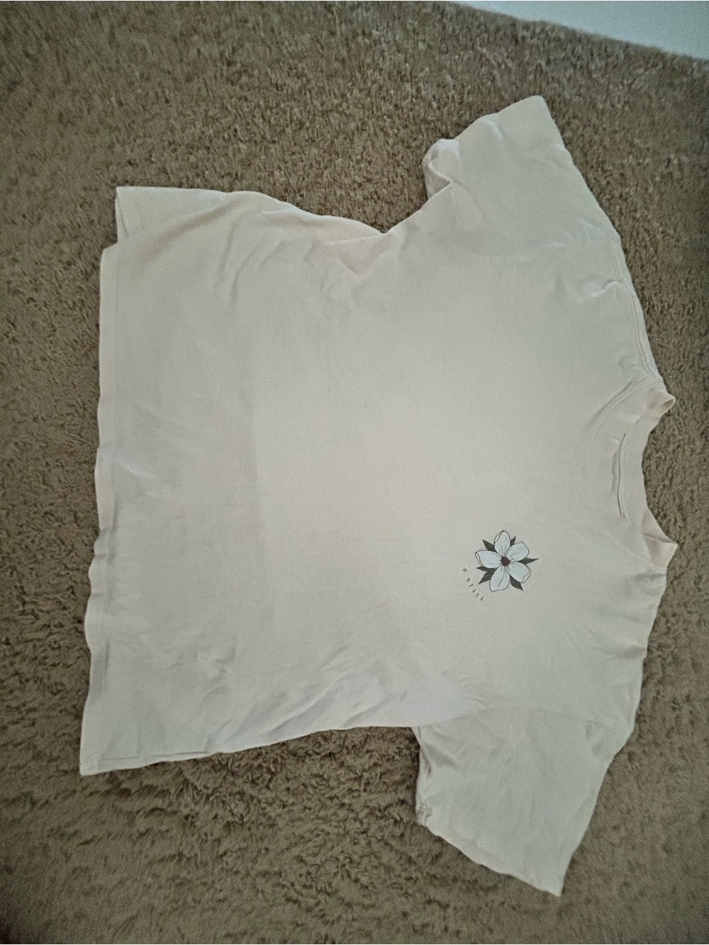 O’Neill Light Cream T-Shirt with Small Flower Graphic - Picture 1 of 2